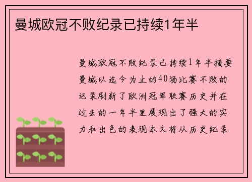 曼城欧冠不败纪录已持续1年半